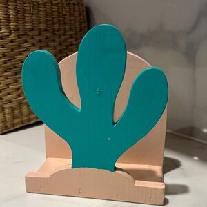 Vintage Teal and Pink Cactus Napkin Holder